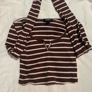 Brown and White Striped Women's Top